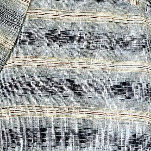 Billy Reid Blue Striped Linen Blend Long Sleeve Button Up Shirt - Picture 6 of 12